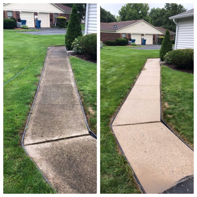 Before and after sidewalk cleaning