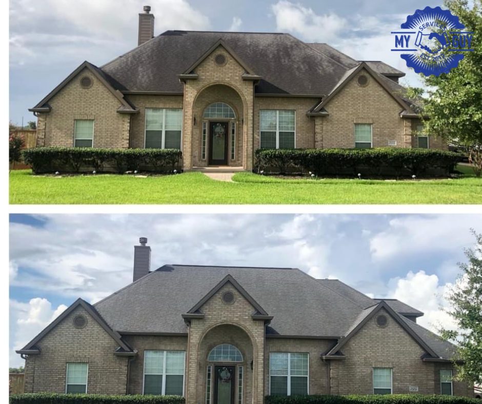 Before and After Soft Wash Roof Cleaning