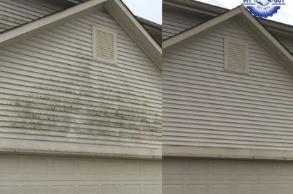Before and after of vinyl siding washing