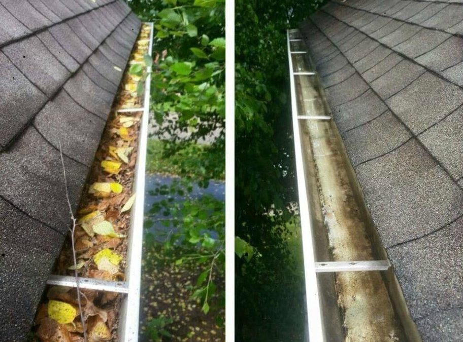 Before and after residential gutter cleaning