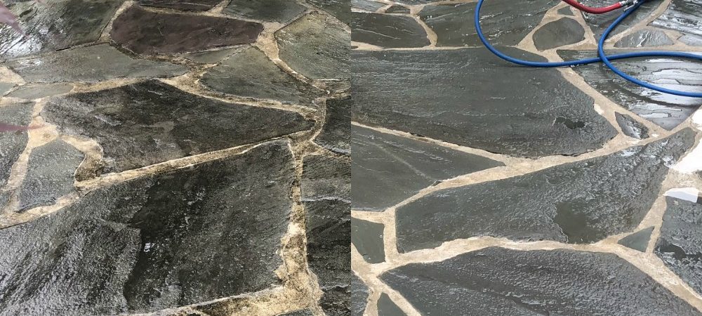 Before and after hardscape exterior cleaning