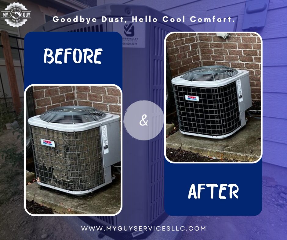 Before and after AC cleaning showing improved airflow and efficiency — removes dirt, dust, and mold for better indoor air quality in Indianapolis