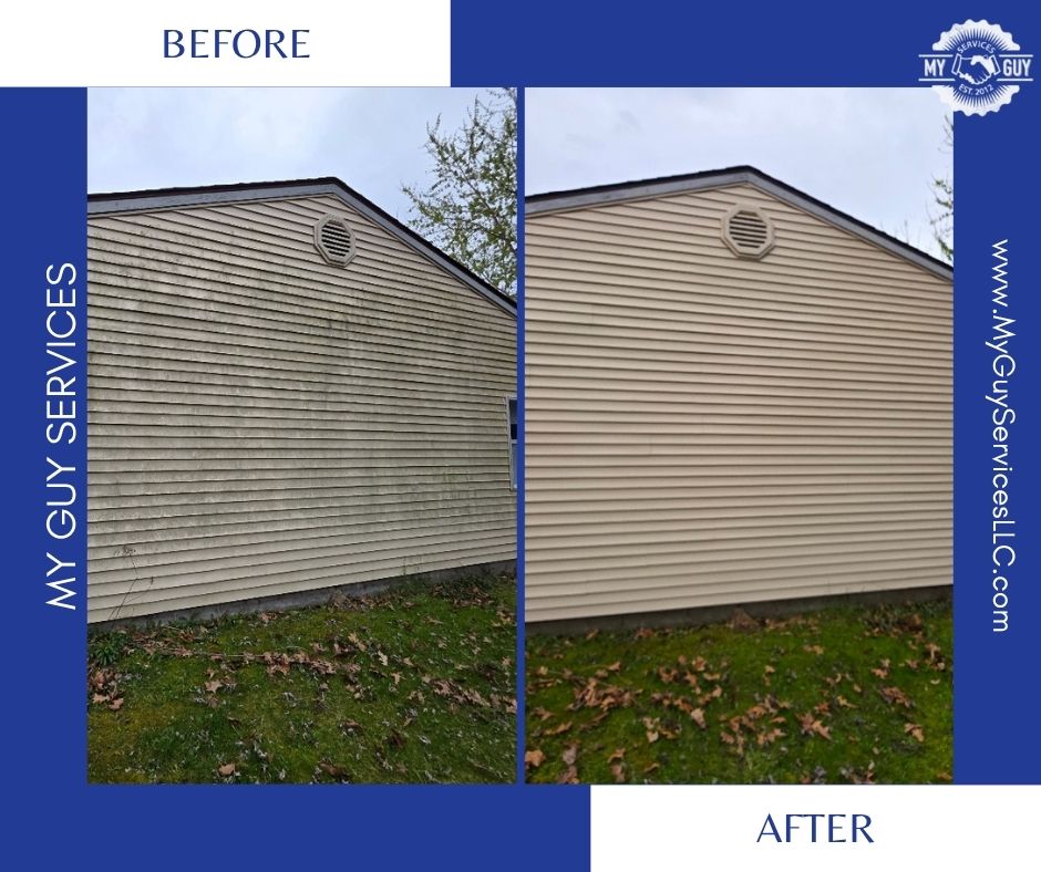 Before and after soft wash results on Fishers home