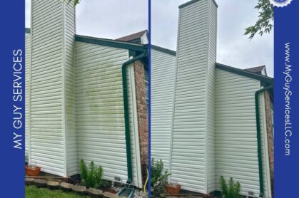 Mold on vinyl siding in Fishers, IN before professional cleaning