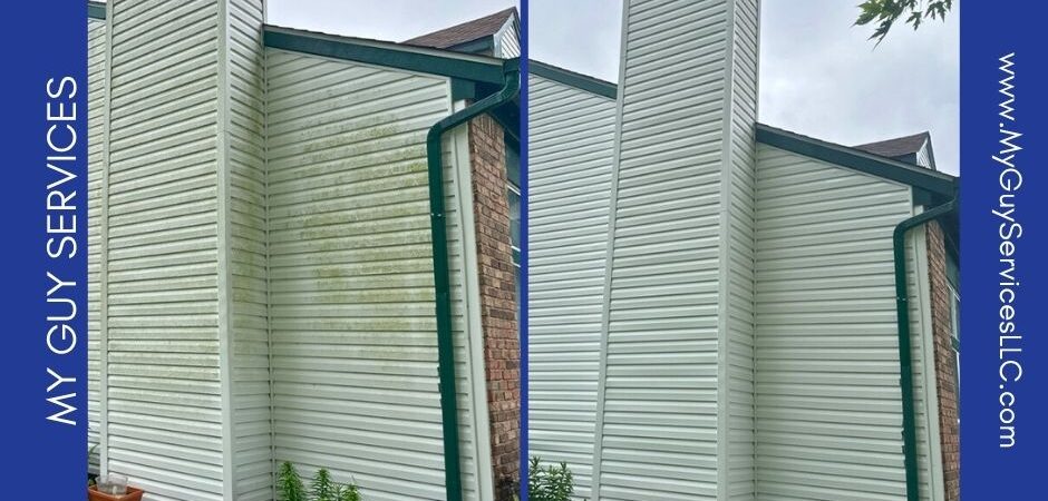 Mold on vinyl siding in Fishers, IN before professional cleaning