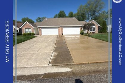 Before and after results of concrete cleaning Noblesville driveway