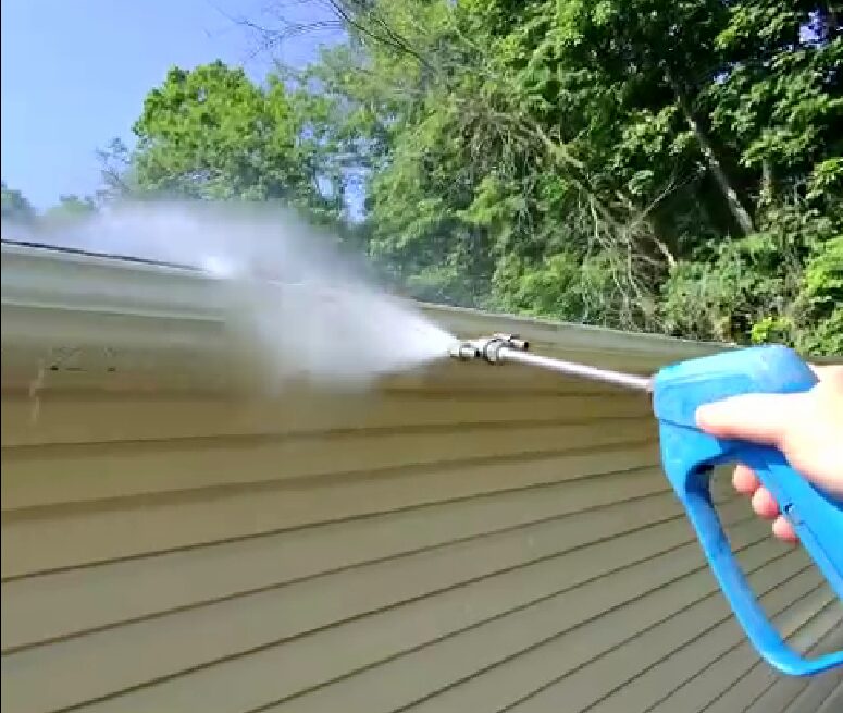 My Guy Services team cleaning mold off house siding in Fishers, Indiana